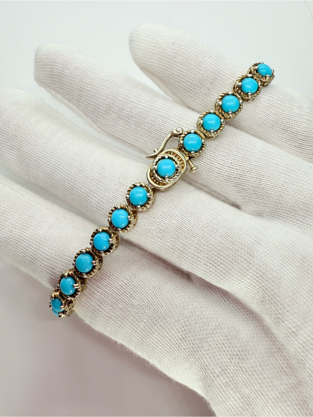 Stunning Vintage Turquoise Tennis Bracelet - Gold Over Sterling Silver! - Picture 8 of 8